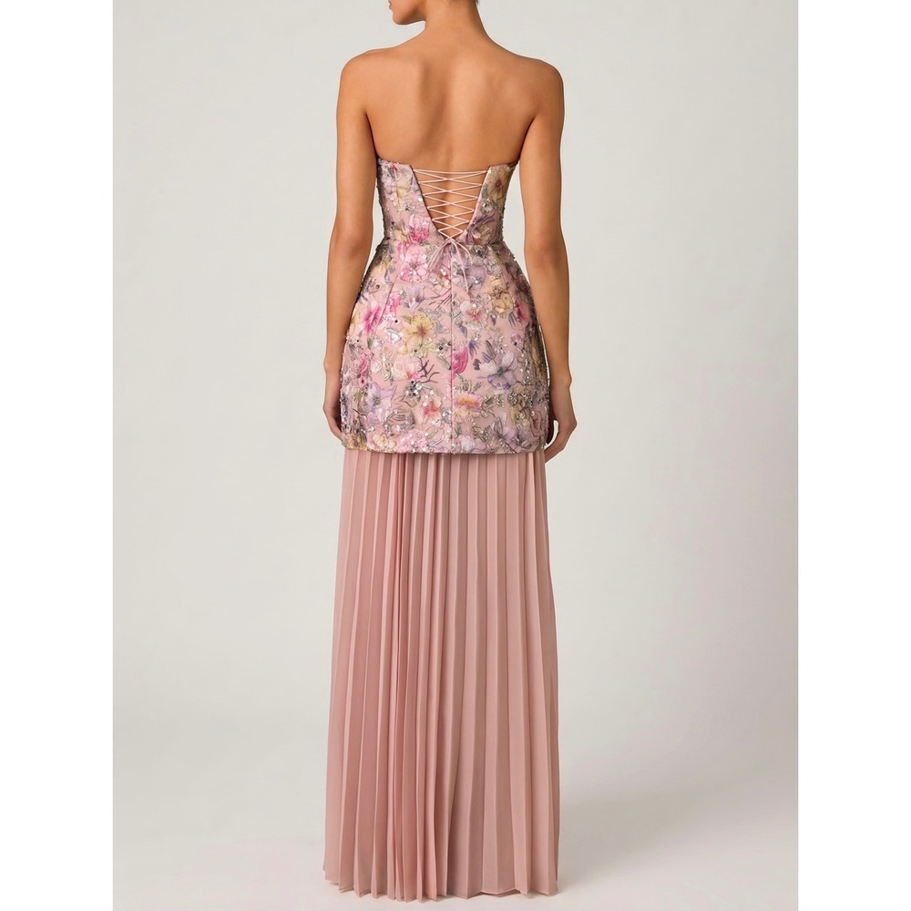 Oh Polly Floral Embroidered Sequin Corset Mini Dress & Pleated Maxi Skirt size 4 - Picture 3 of 10